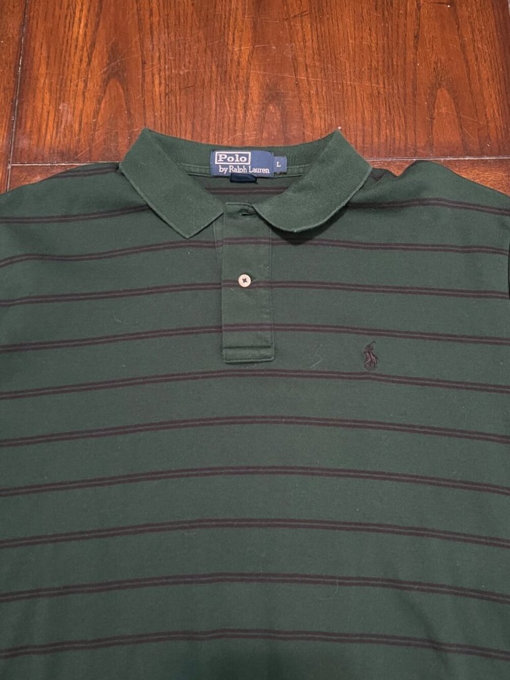 Polo By Ralph Lauren Green Striped Short Sleeve Polo Shirt Large Preppy Casual - Picture 4 of 7